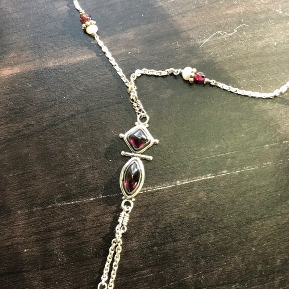 Garnet, pearl and silver y necklace - Picture 3 of 8